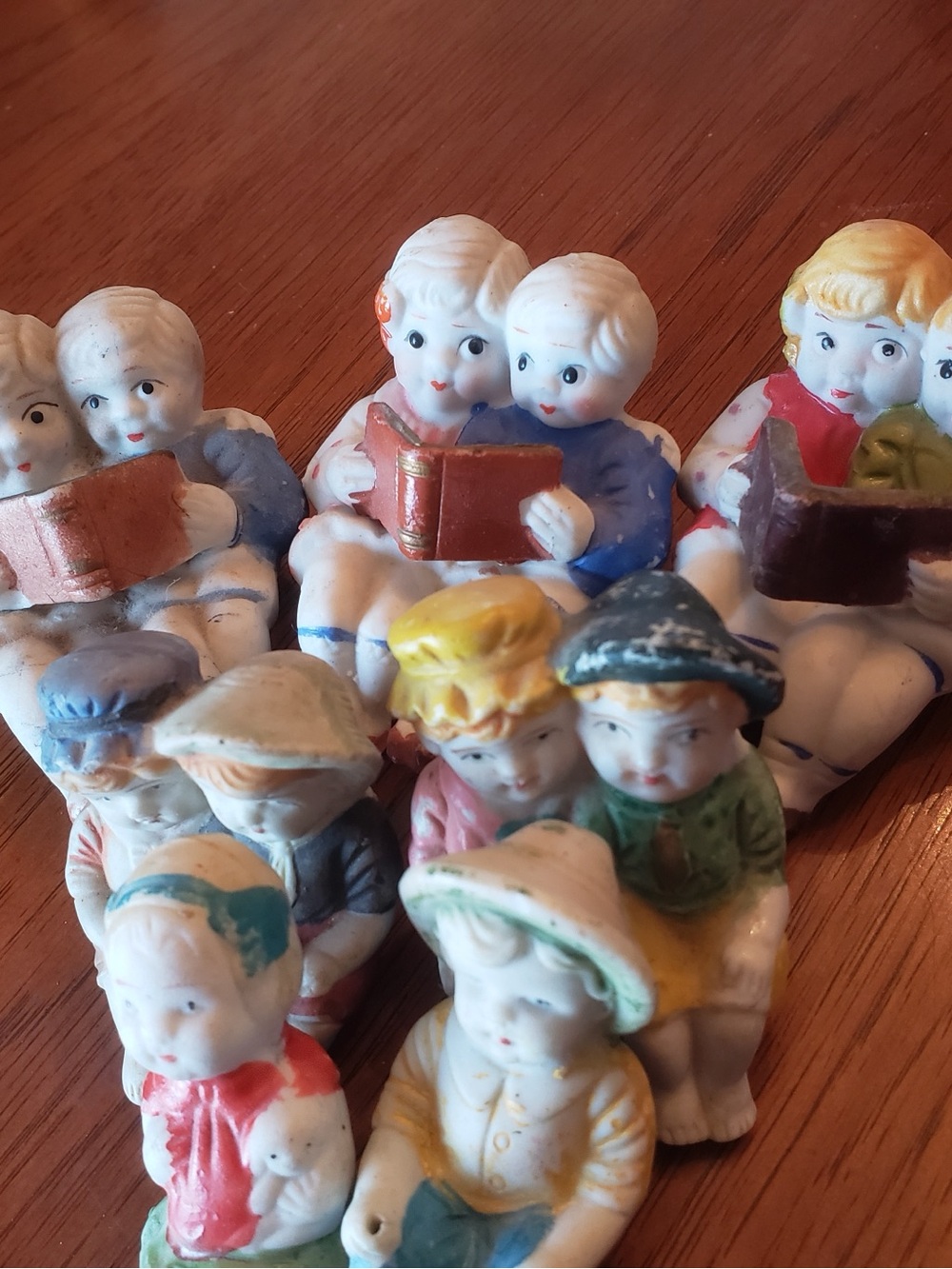 7 Antique Boys Girls Porcelain Bisque Dolls Pre-war Japan 1920’s sitting seated